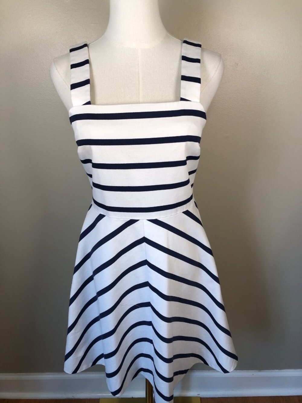 Striped Square-Neck Sundress in White and Navy